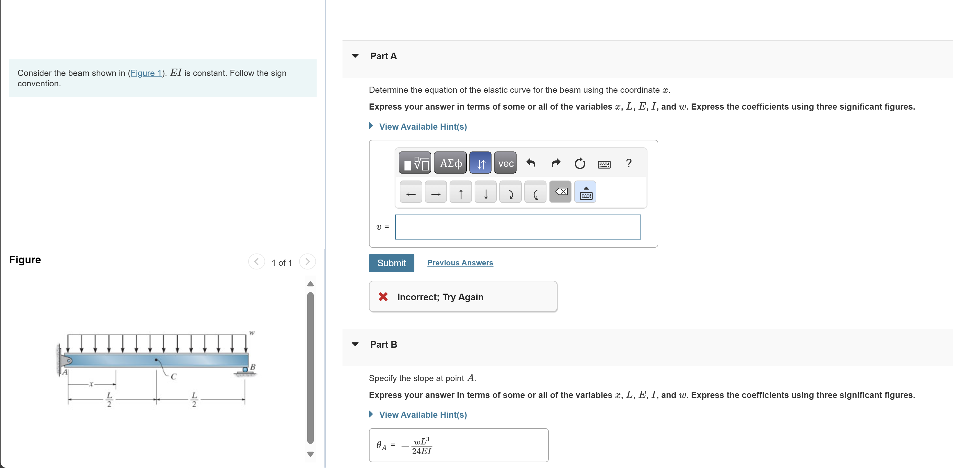 Consider the beam shown in ( Figure 1 ) . EI is