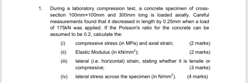 During a laboratory compression test, a concrete