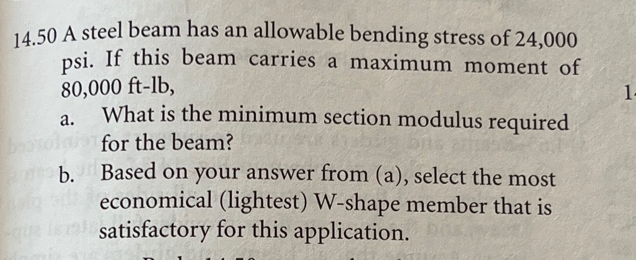 1 4 . 5 0 A steel beam has an allowable bending