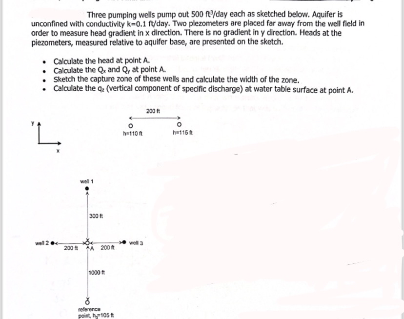 Three pumping wells pump out 5 0 0 f t 3 ? day