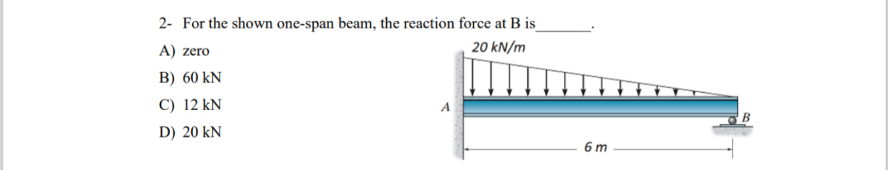 2 - For the shown one - span beam, the reaction
