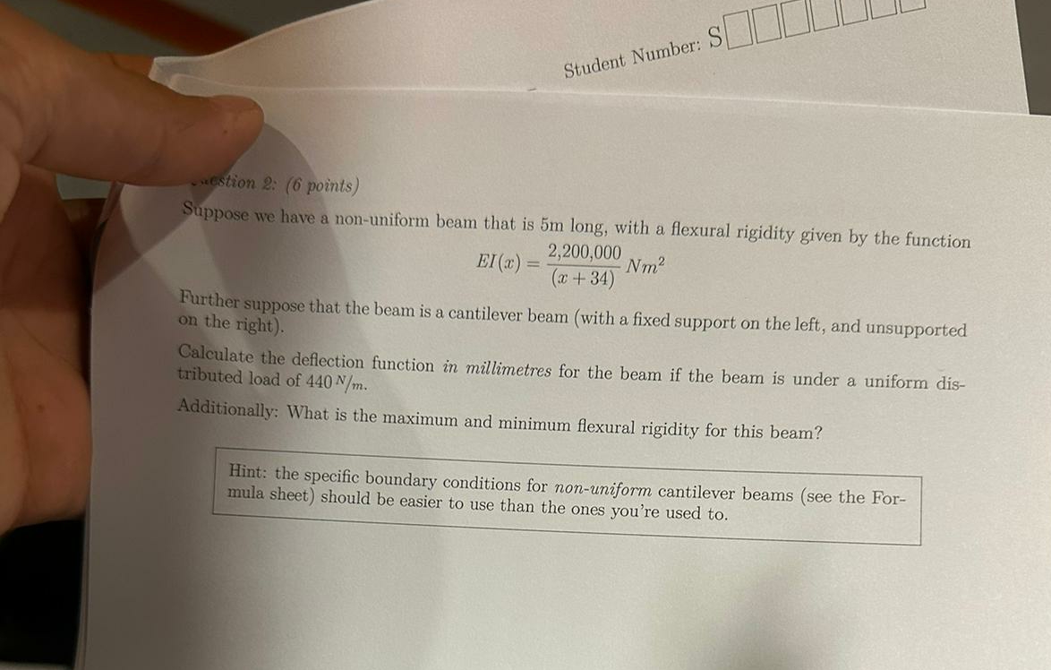 Student Number: - xestion 2 : ( 6 points )