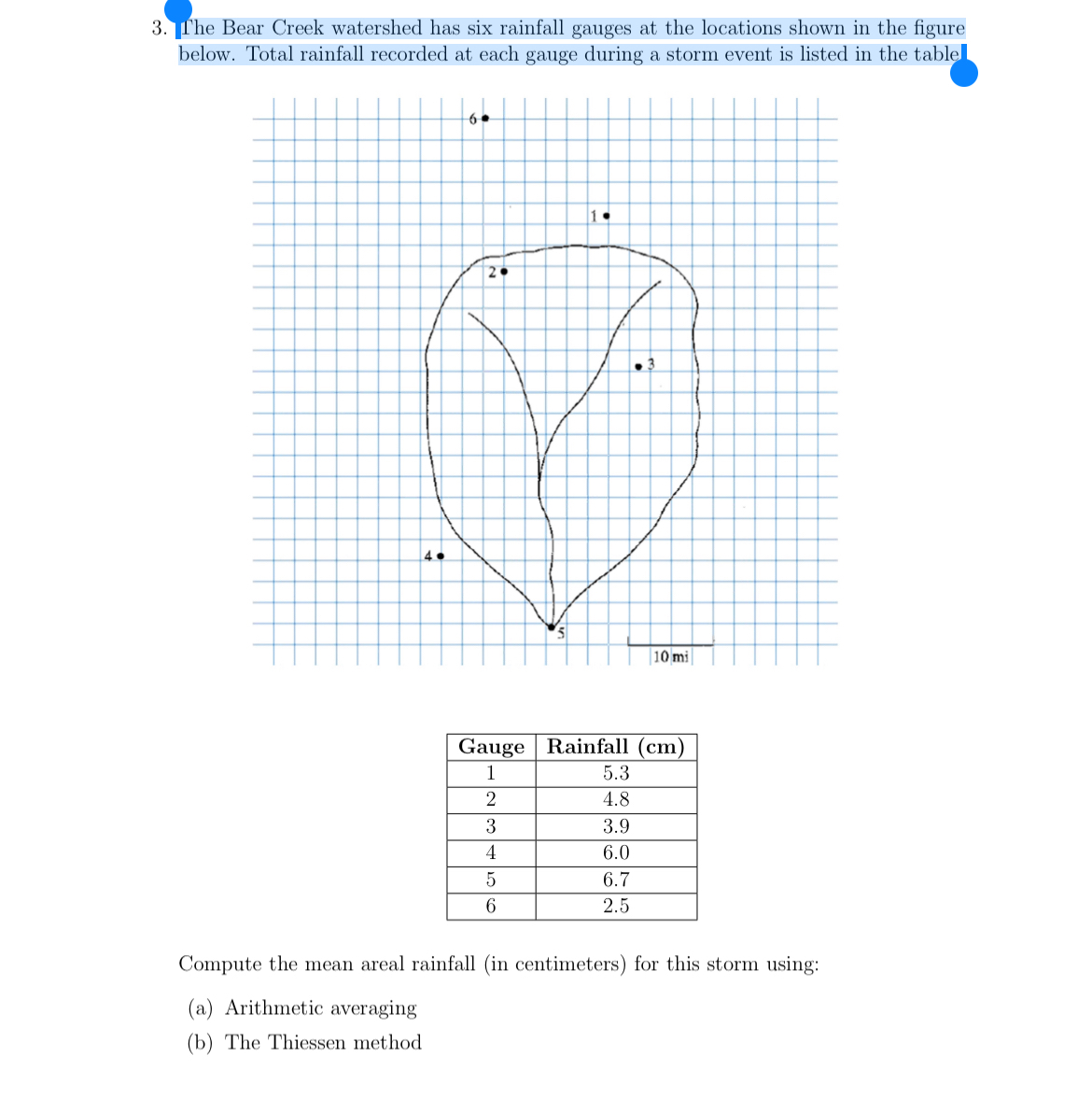 The Bear Creek watershed has six rainfall gauges