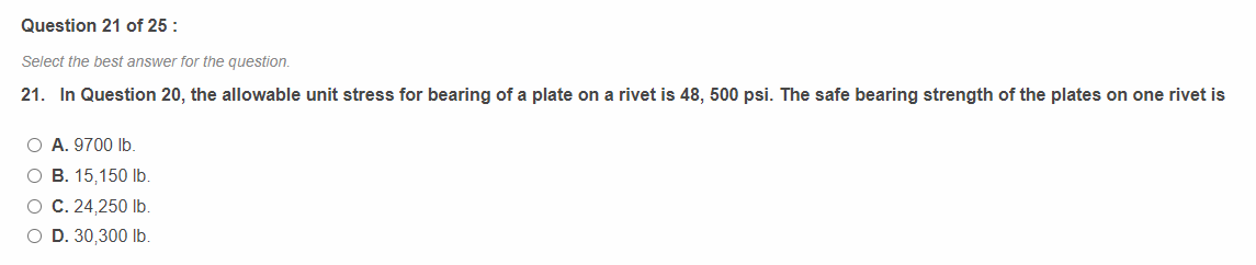 Question 2 1 of 2 5 : Select the best answer for