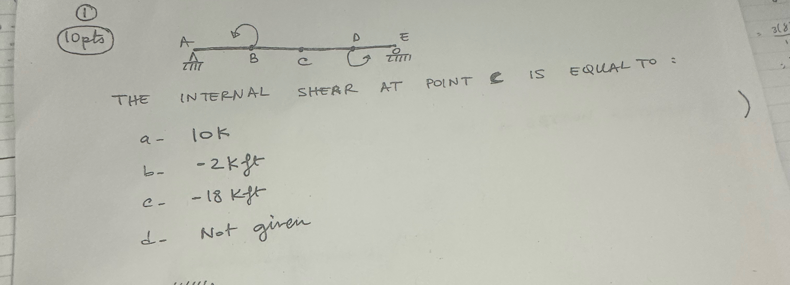 ( 1 ) lopts THE INTERNAL SHERR AT POINT C IS