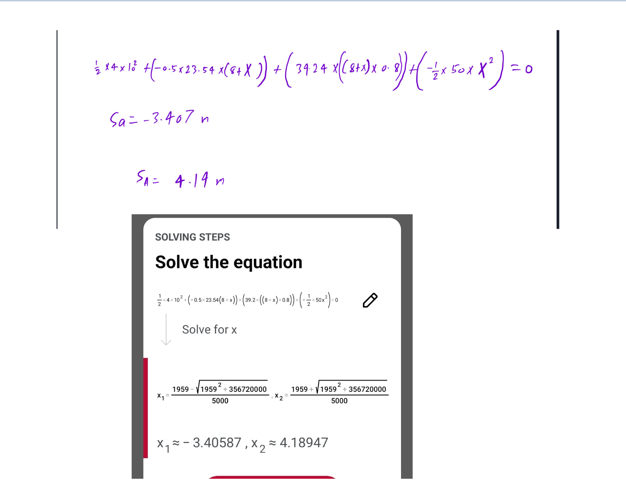 using standard casio calculater i get x = - 3 . 4