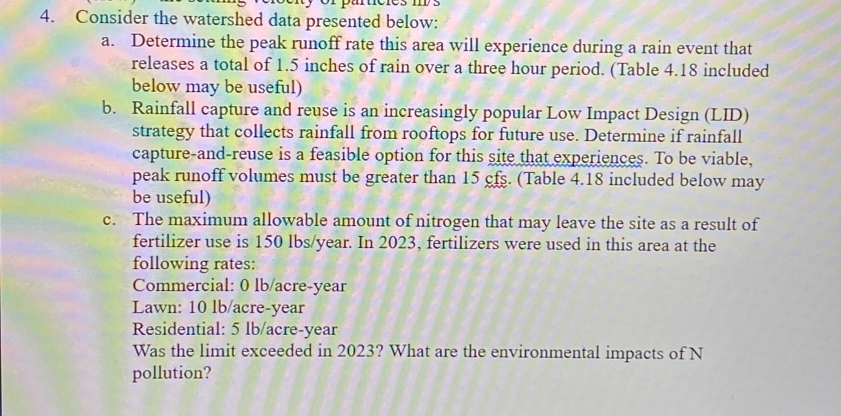Consider the watershed data presented below: a .