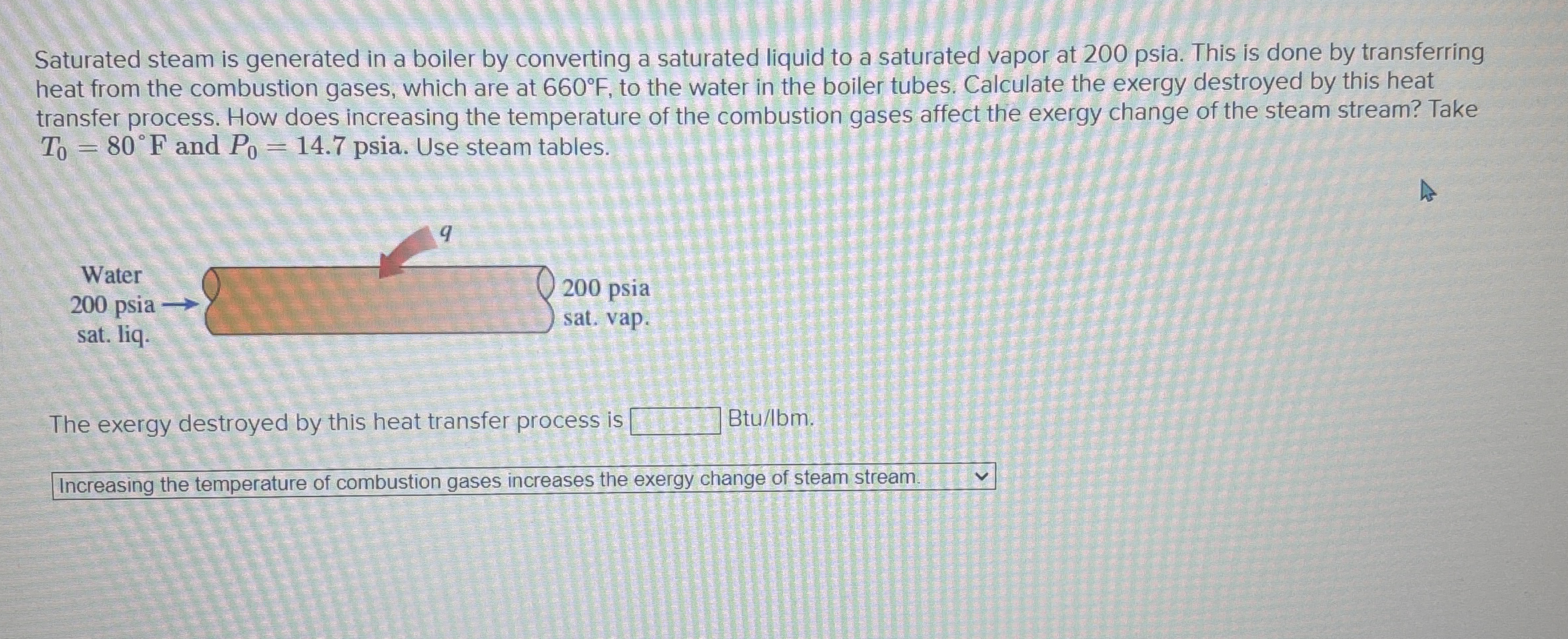 Saturated steam is generated in a boiler by