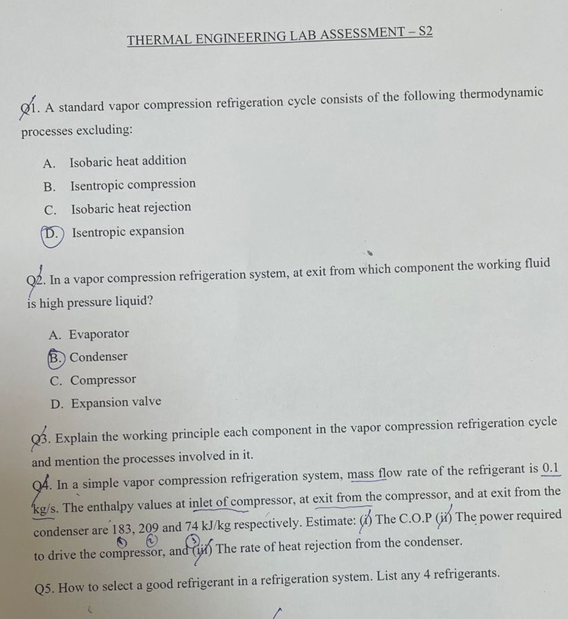 THERMAL ENGINEERING LAB ASSESSMENT - S 2 Q 1 . A