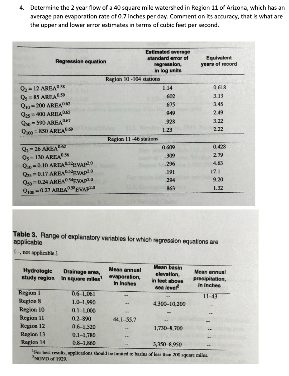 Determine the 2 year flow of a 4 0 square mile