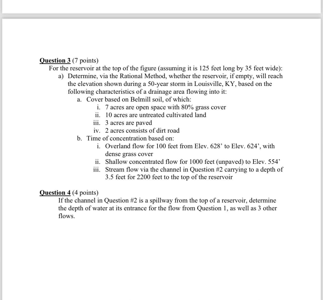Question 3 ( 7 points ) For the reservoir at the