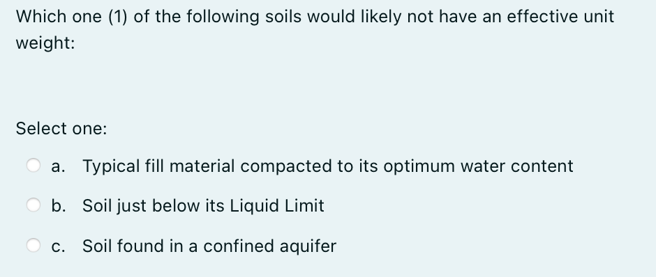Which one ( 1 ) of the following soils would