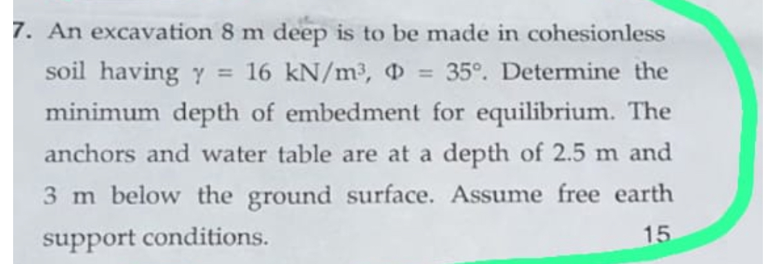 An excavation 8 m deep is to be made in