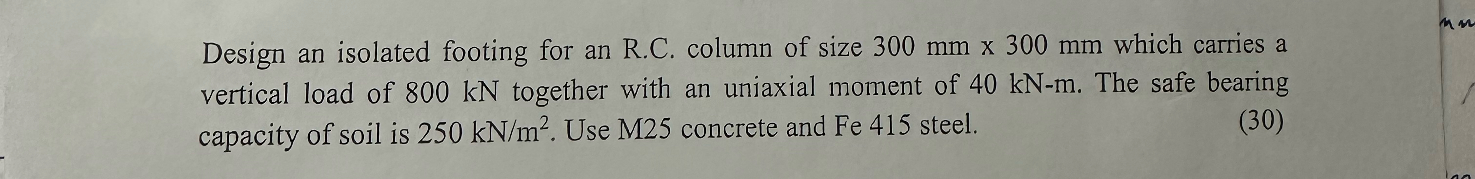 Design an isolated footing for an R . C . column