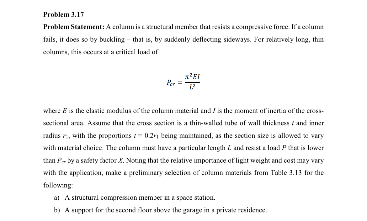 Problem 3 . 1 7 Problem Statement: A column is a