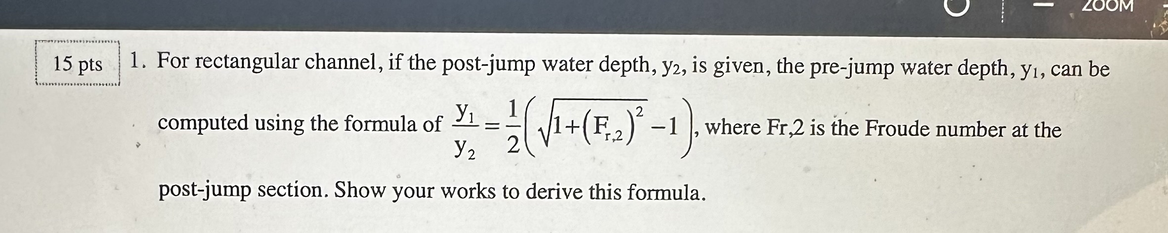 1 5 pts 1 . For rectangular channel, if the post