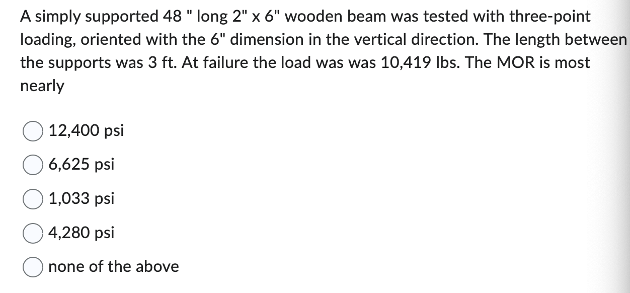 A simply supported 4 8 " long 2 " 6 " wooden beam