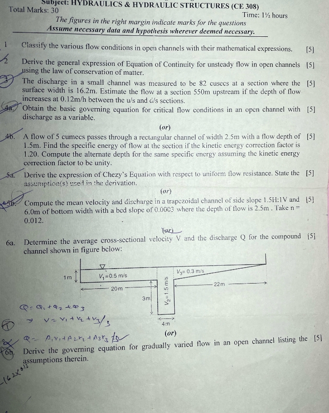 Subject: HYDRAULICS & HYDRAULIC STRUCTURES ( CE 3