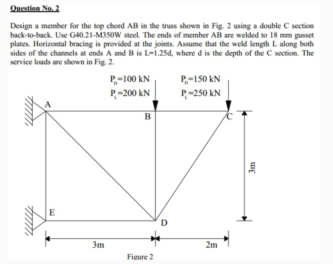 Question No . 2 Design a member for the top chord