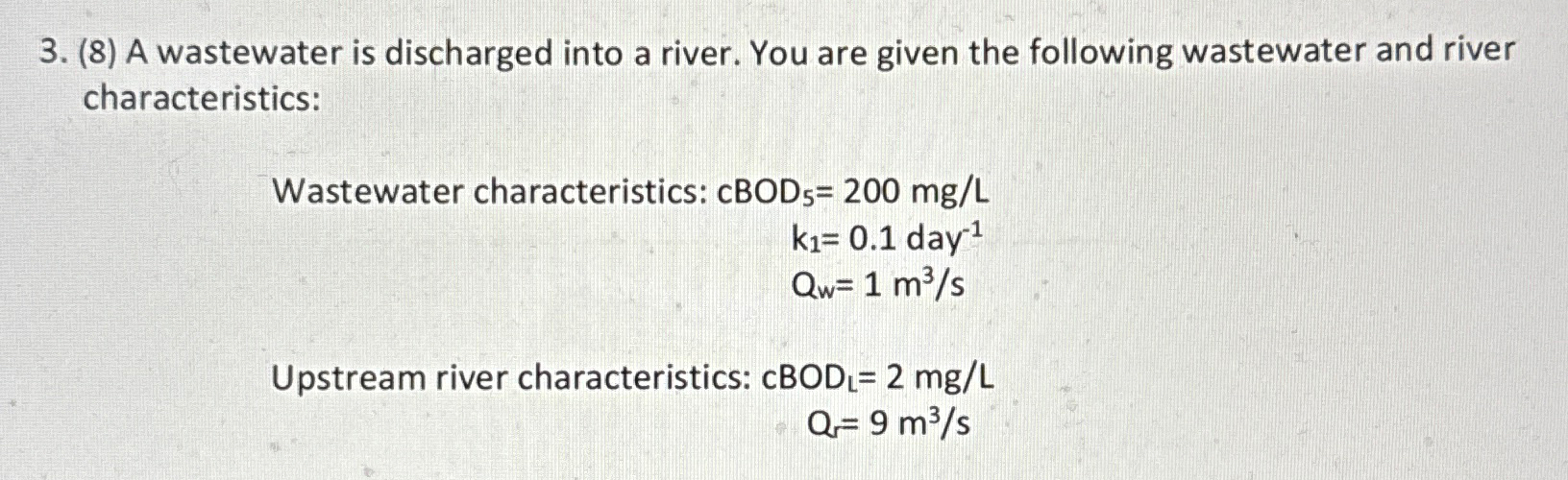 ( 8 ) A wastewater is discharged into a river.