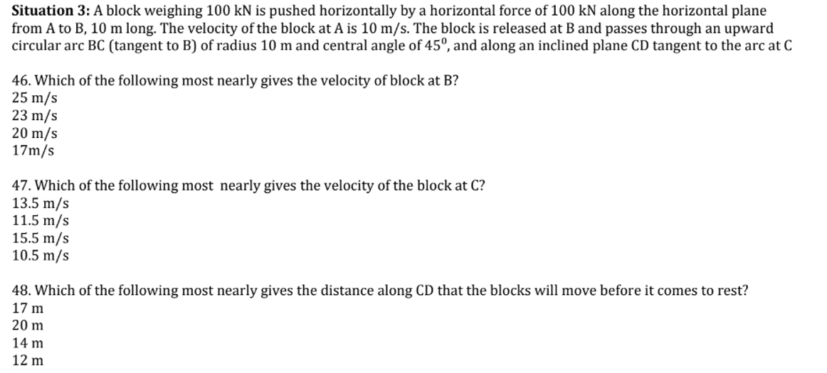Situation 3 : A block weighing 1 0 0 k N is