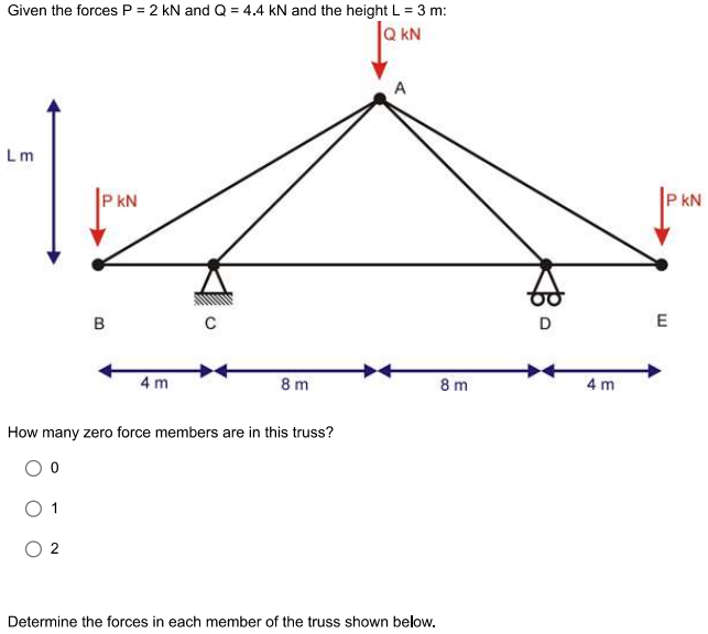 Given the forces P = 2 k N and Q = 4 . 4 k N and