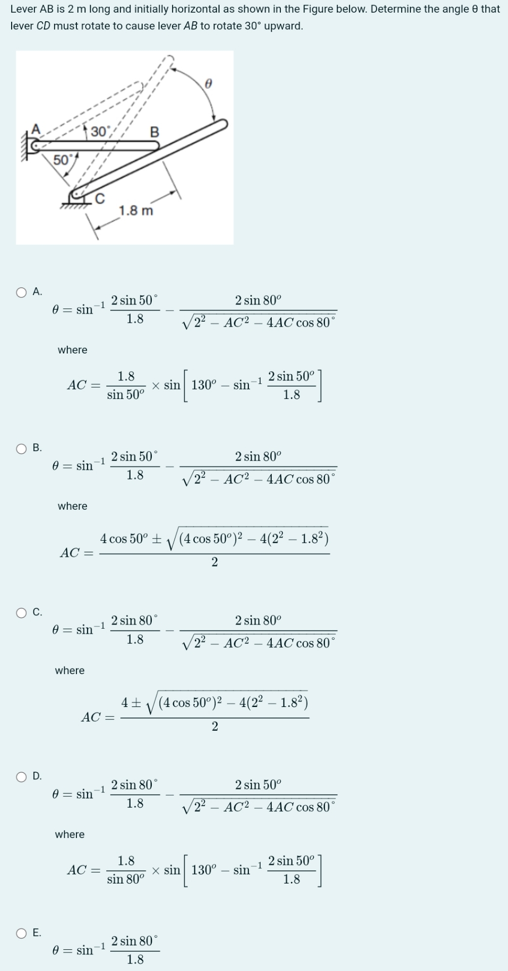 Lever A B is 2 m long and initially horizontal as