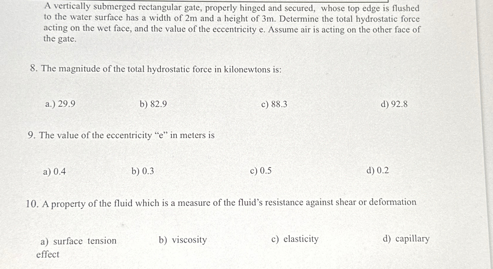A vertically submerged rectangular gate, properly