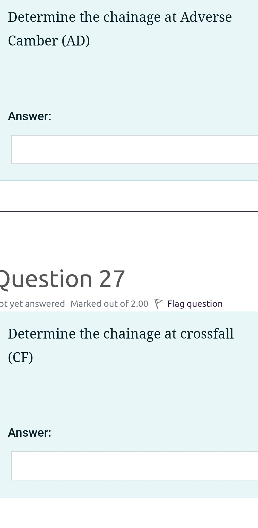 Determine the chainage at Adverse Camber ( AD )