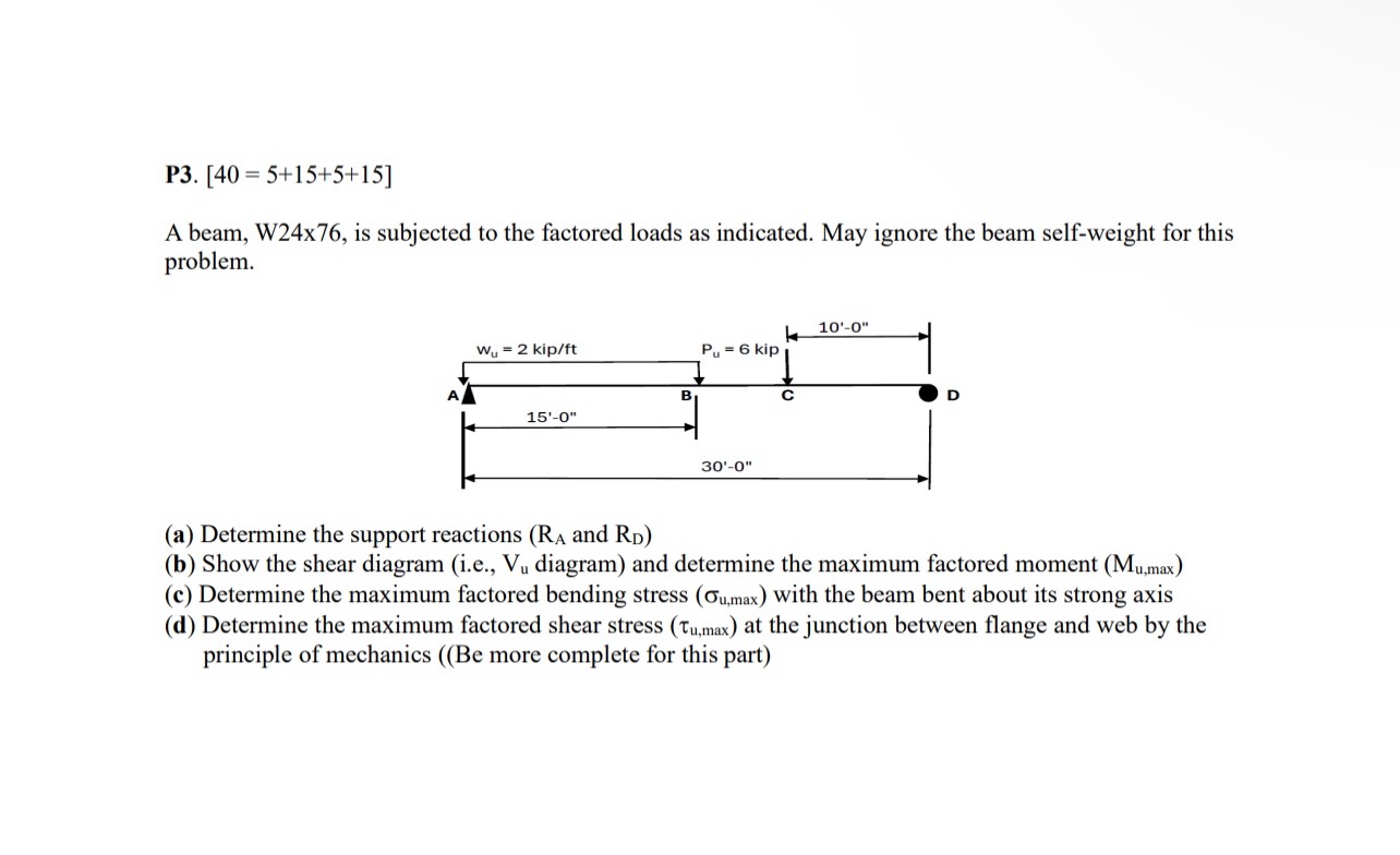 P 3 . 4 0 = 5 + 1 5 + 5 + 1 5 A beam, W 2 4 x 7 6