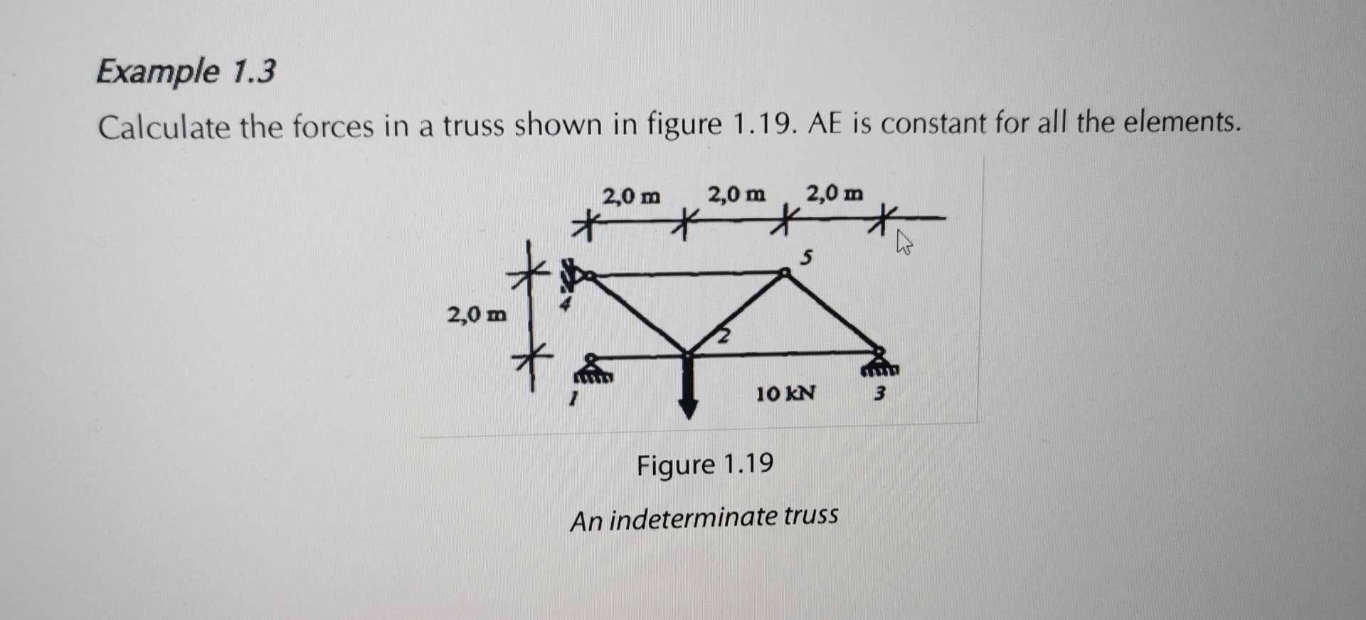 Example 1 . 3 Calculate the forces in a truss