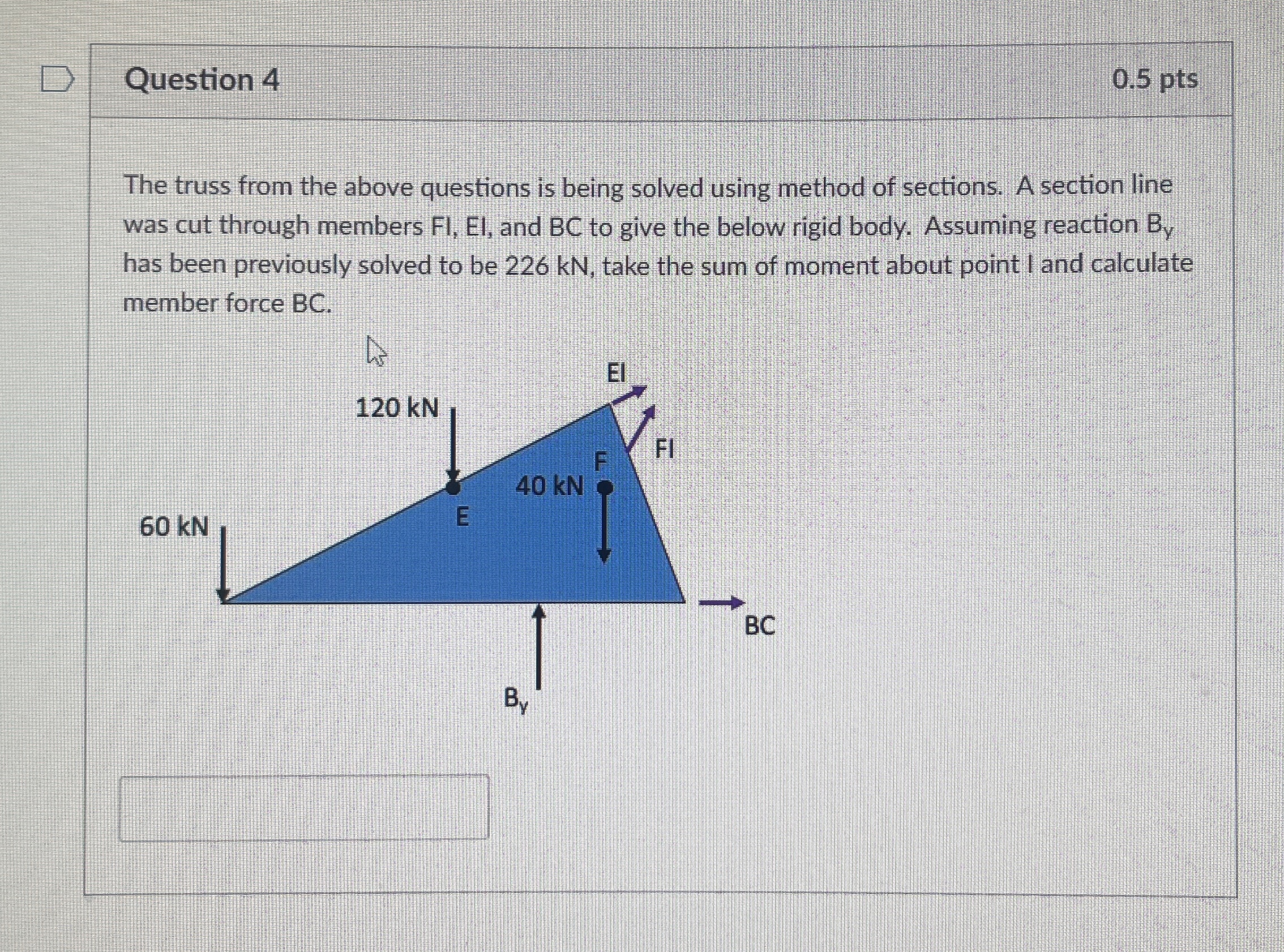 Question 4 0 . 5 p t s The truss from the above