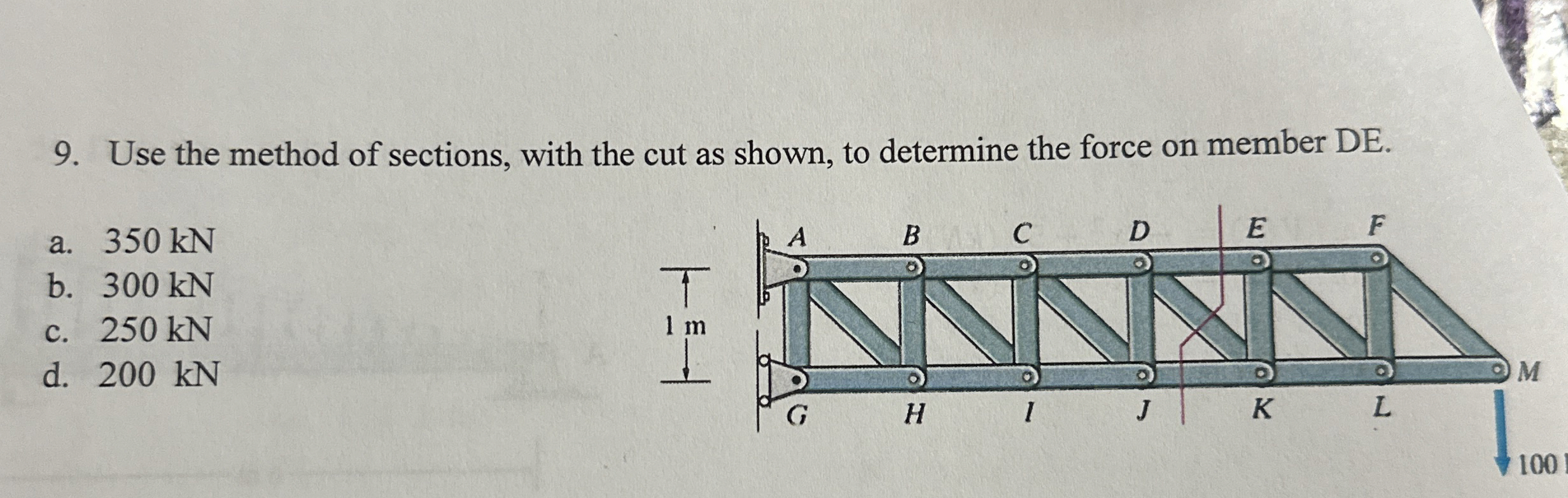 Use the method of sections, with the cut as