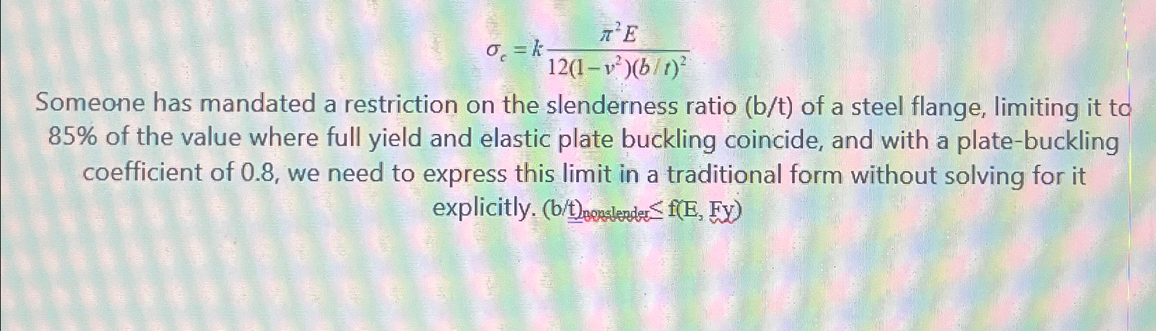 c = k 2 E 1 2 ( 1 - v 2 ) ( b t ) 2 Someone has