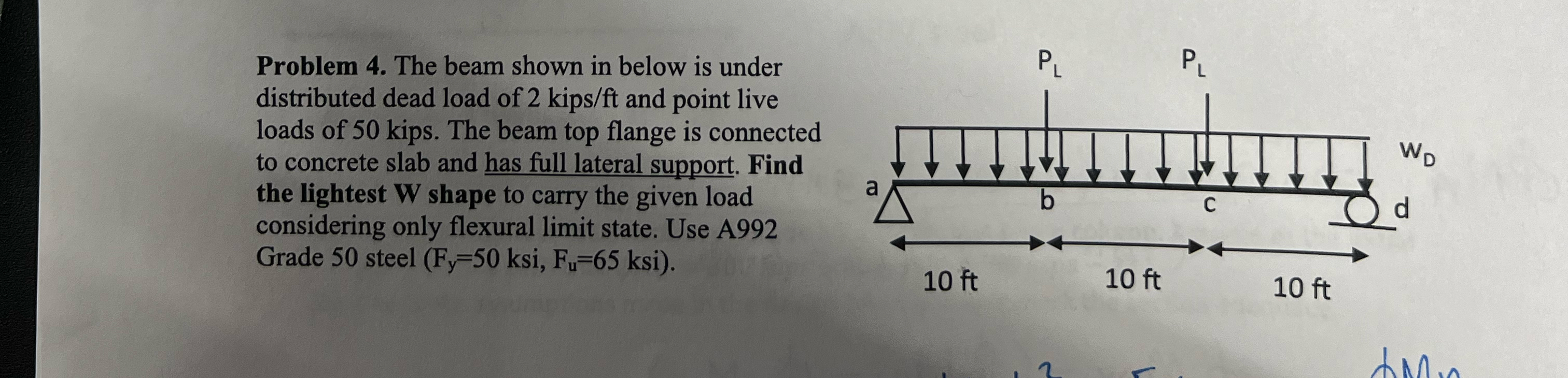 Problem 4 . The beam shown in below is under
