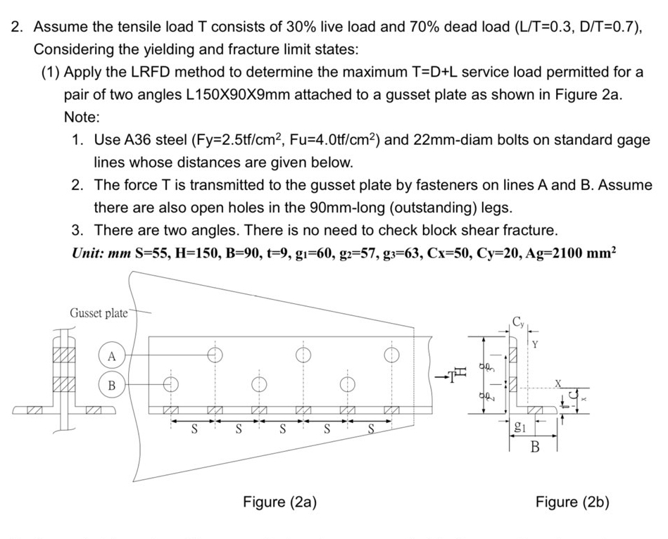 Assume the tensile load T consists of 3 0 % live