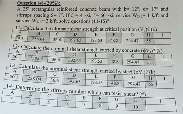 Question ( 4 ) - ( 2 0 % : A 2 5 ' rectangular