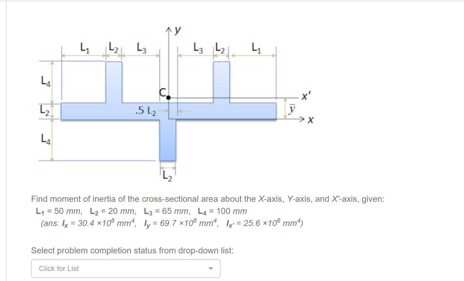Find moment of inertia of the cross - sectional