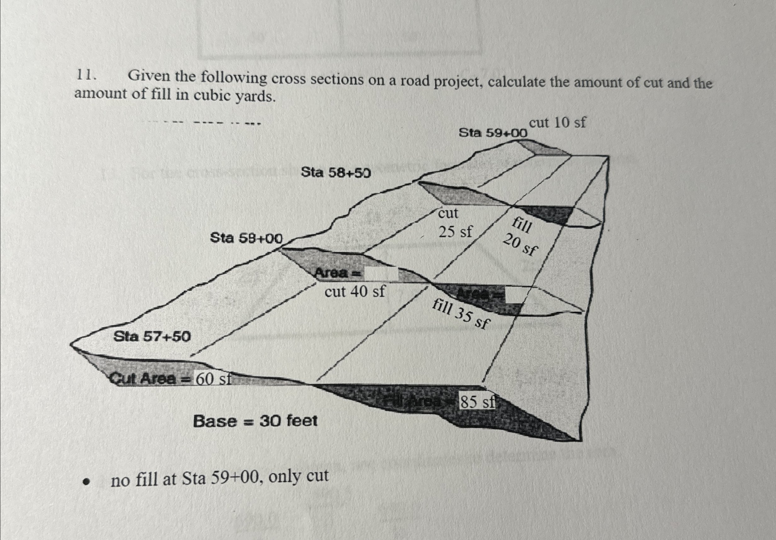 Given the following cross sections on a road