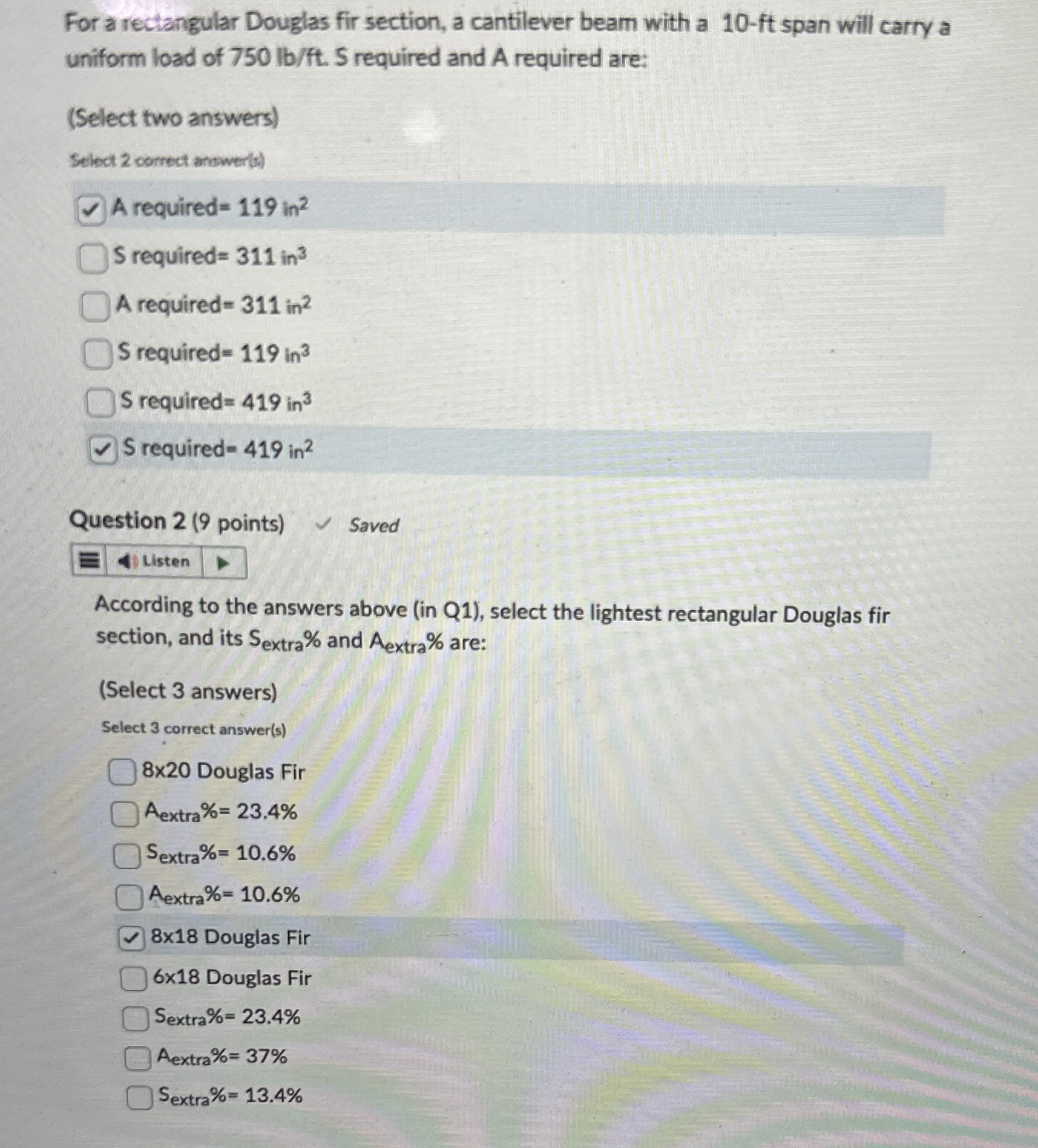 For a rectangular Douglas fir section, a