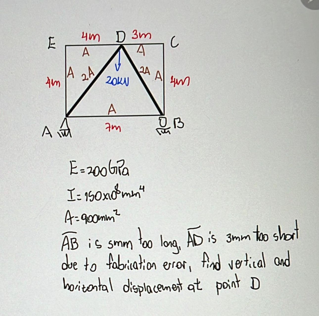 E = 2 0 0 GRa I = 1 5 0 1 0 8 m m 4 A = 9 0 0 m m