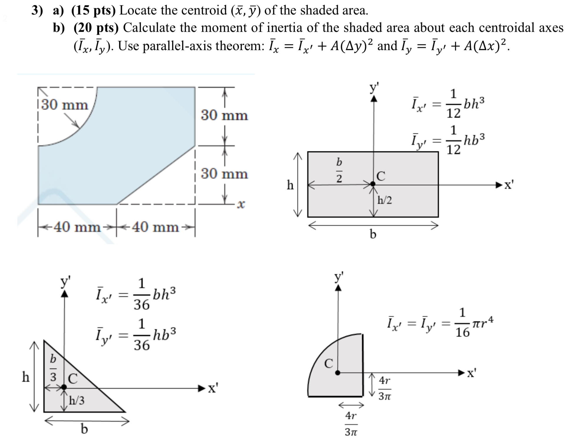a ) ( 1 5 p t s Locate the centroid ( x , b a r (