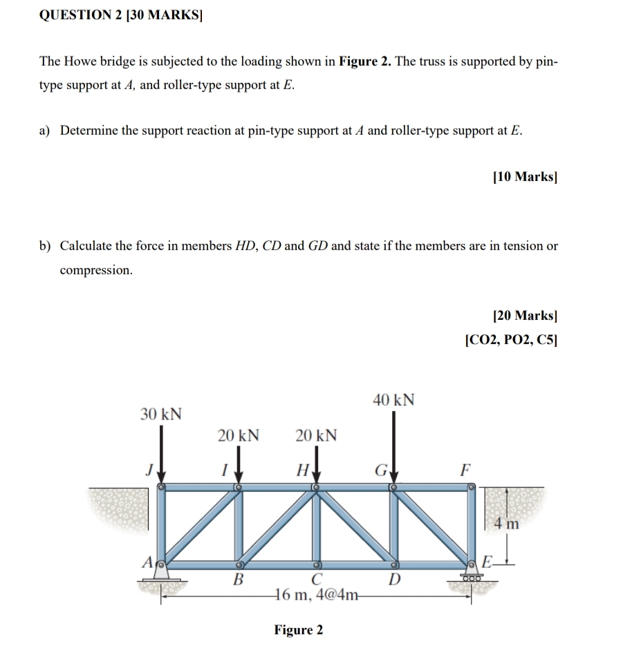 QUESTION 2 [ 3 0 MARKS ] The Howe bridge is