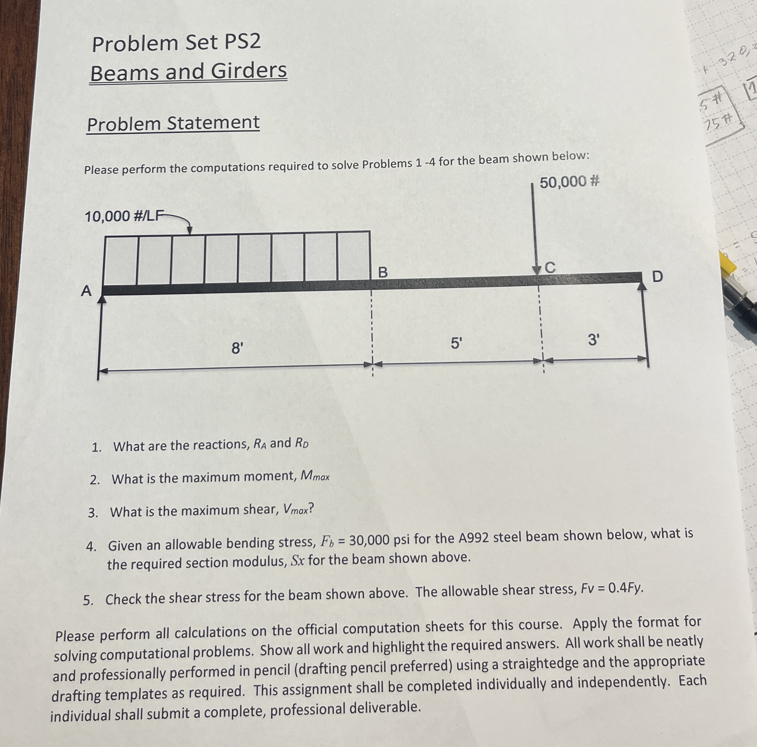 Problem Set PS 2 Beams and Girders Problem