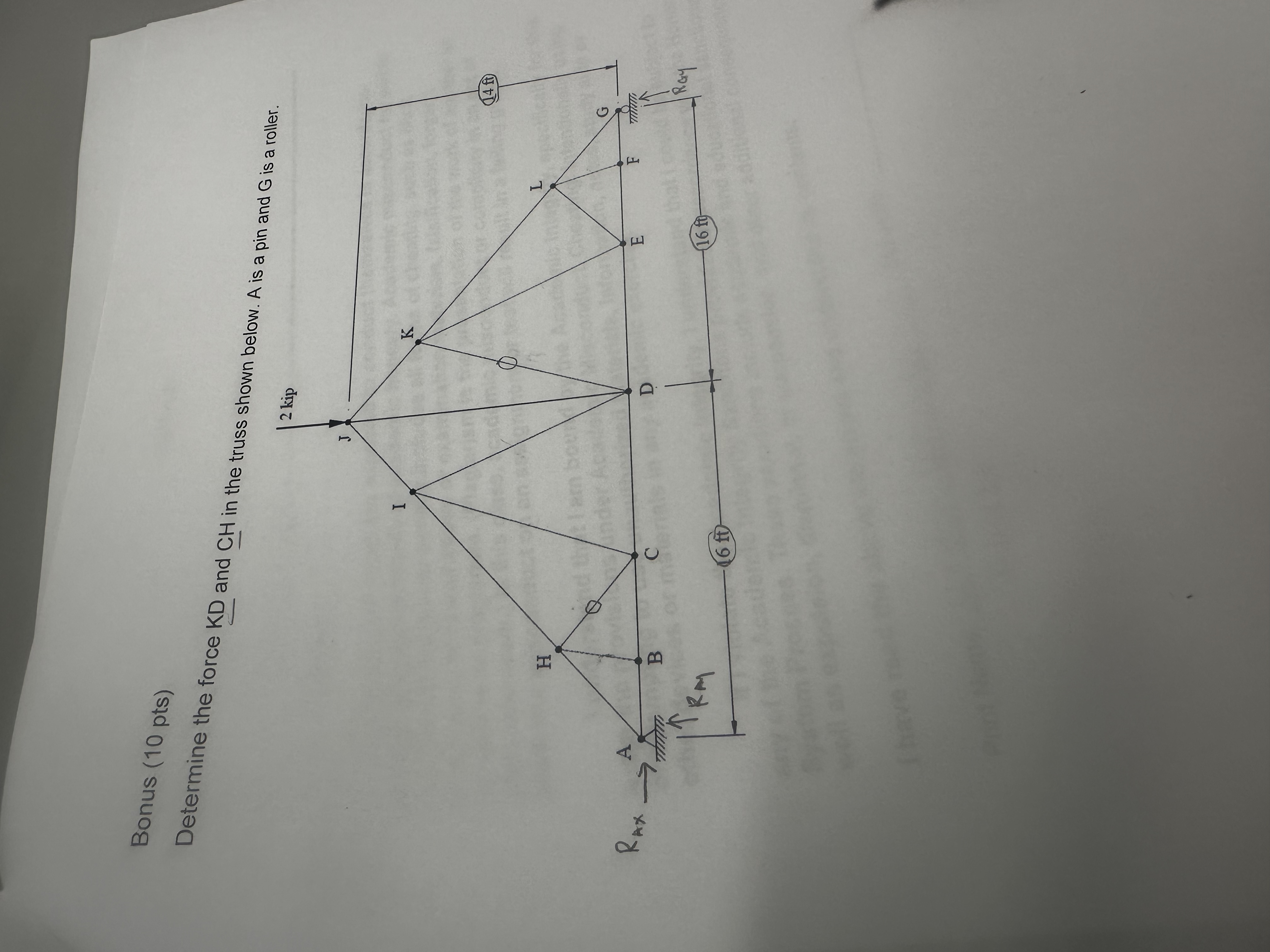 Determine the force K D and C H in the truss