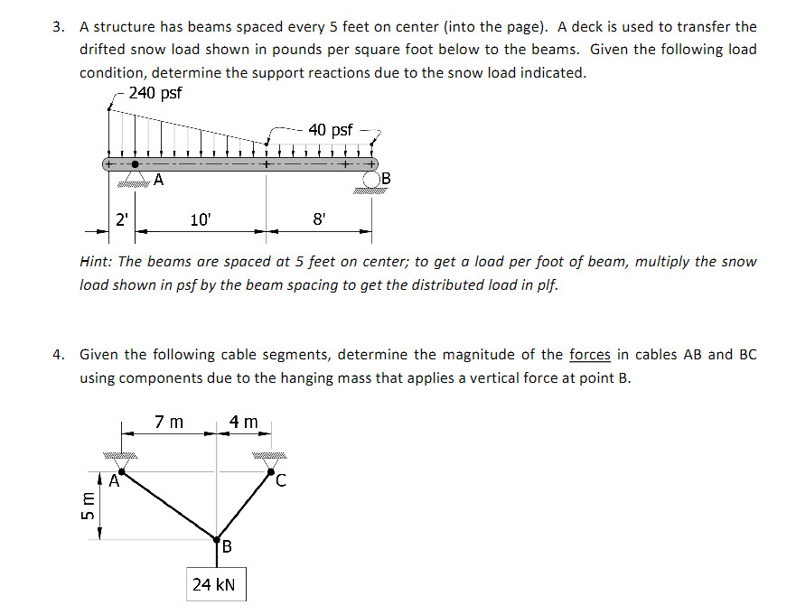 A structure has beams spaced every 5 feet on