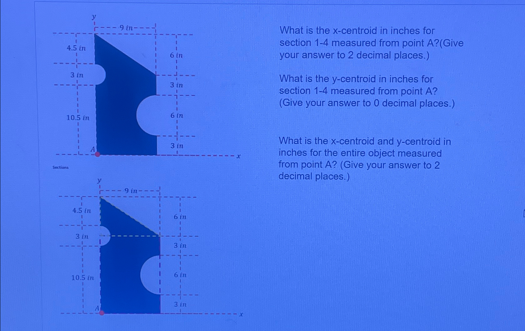 What is the x - centroid in inches for section 1
