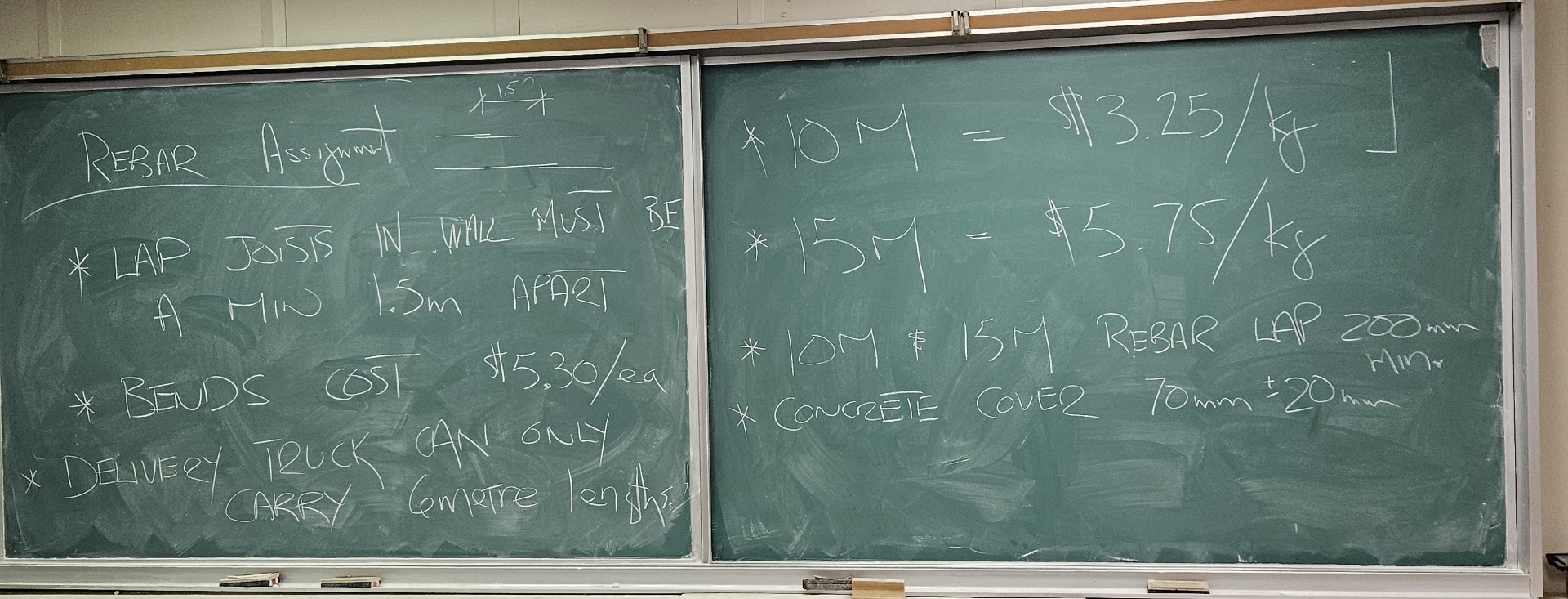 REBAR Assignut 1 0 M = $ 3 . 2 5 g LaP joists N .