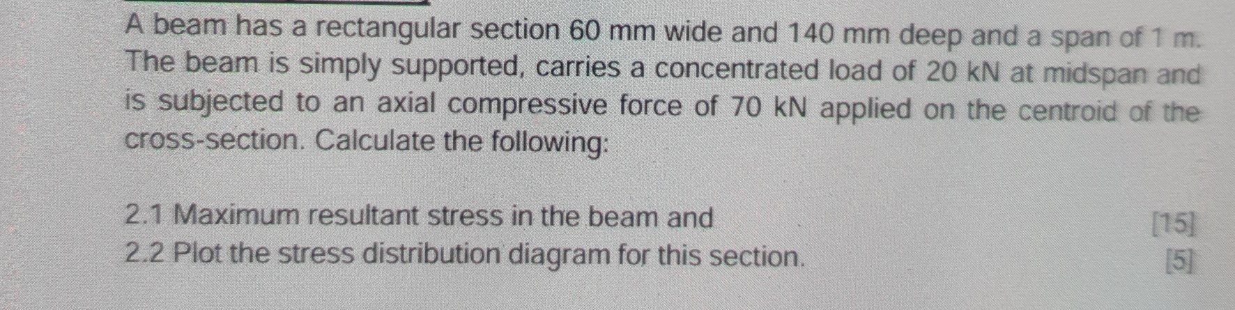 A beam has a rectangular section 6 0 mm wide and
