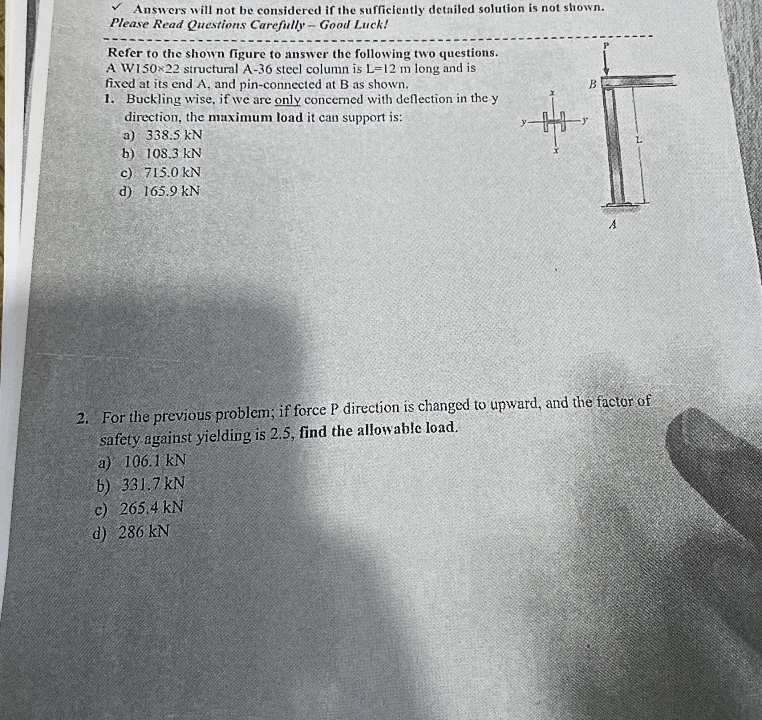 Answers will not be considered if the